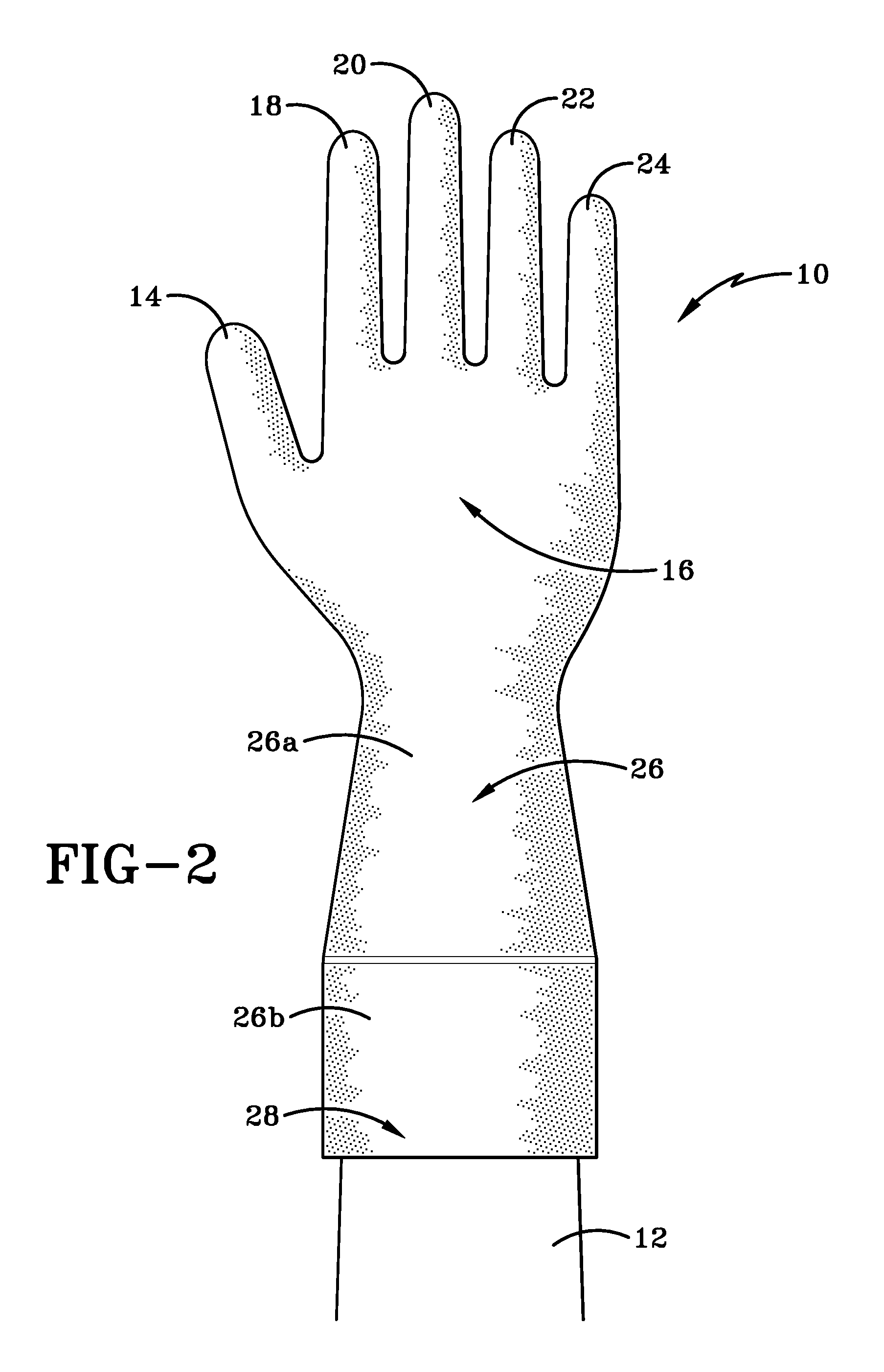 Method of fabricating a glove with a widened cuff area