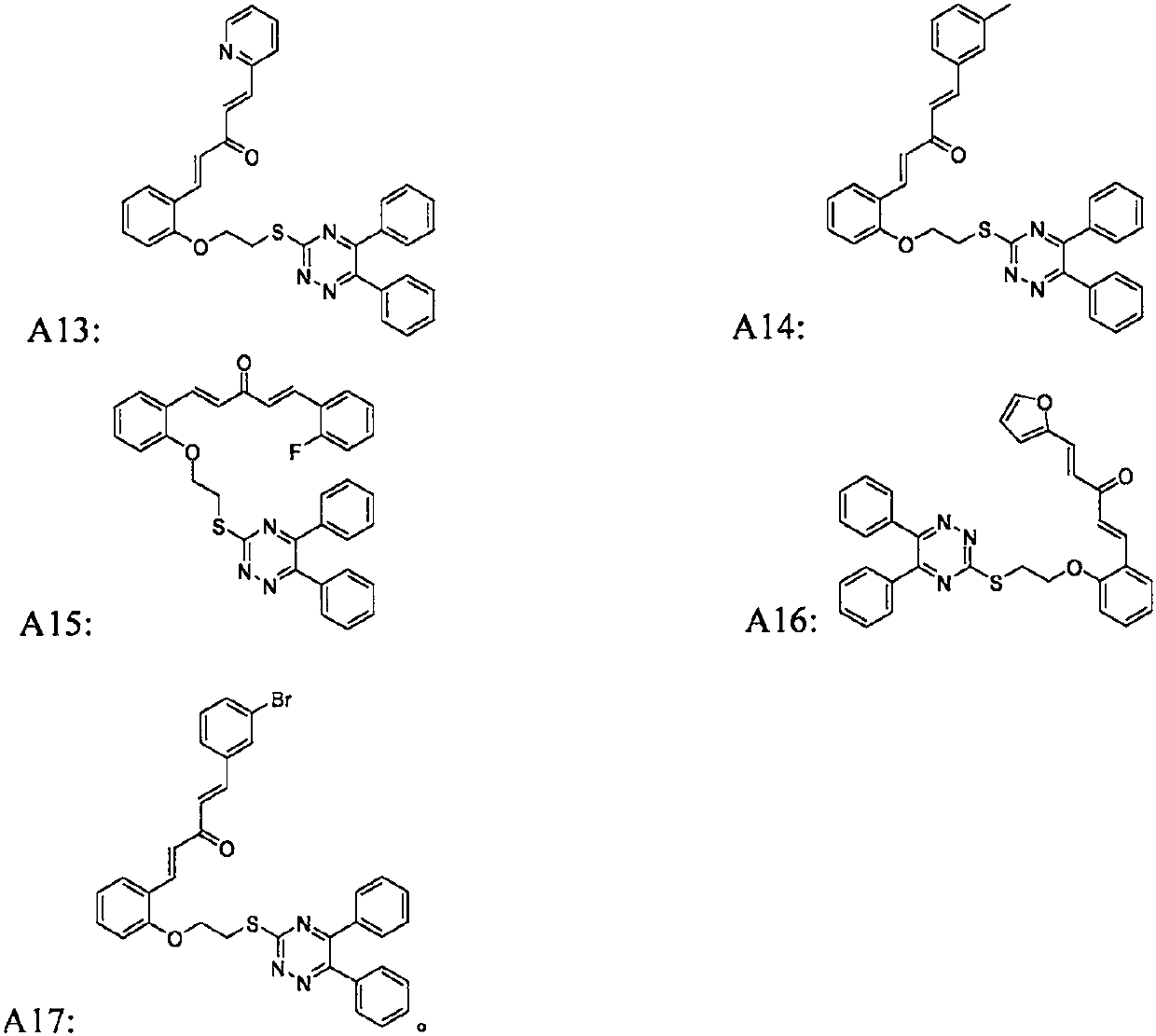 Pentadienone compound containing triazine, and preparation method and application of pentadienone compound