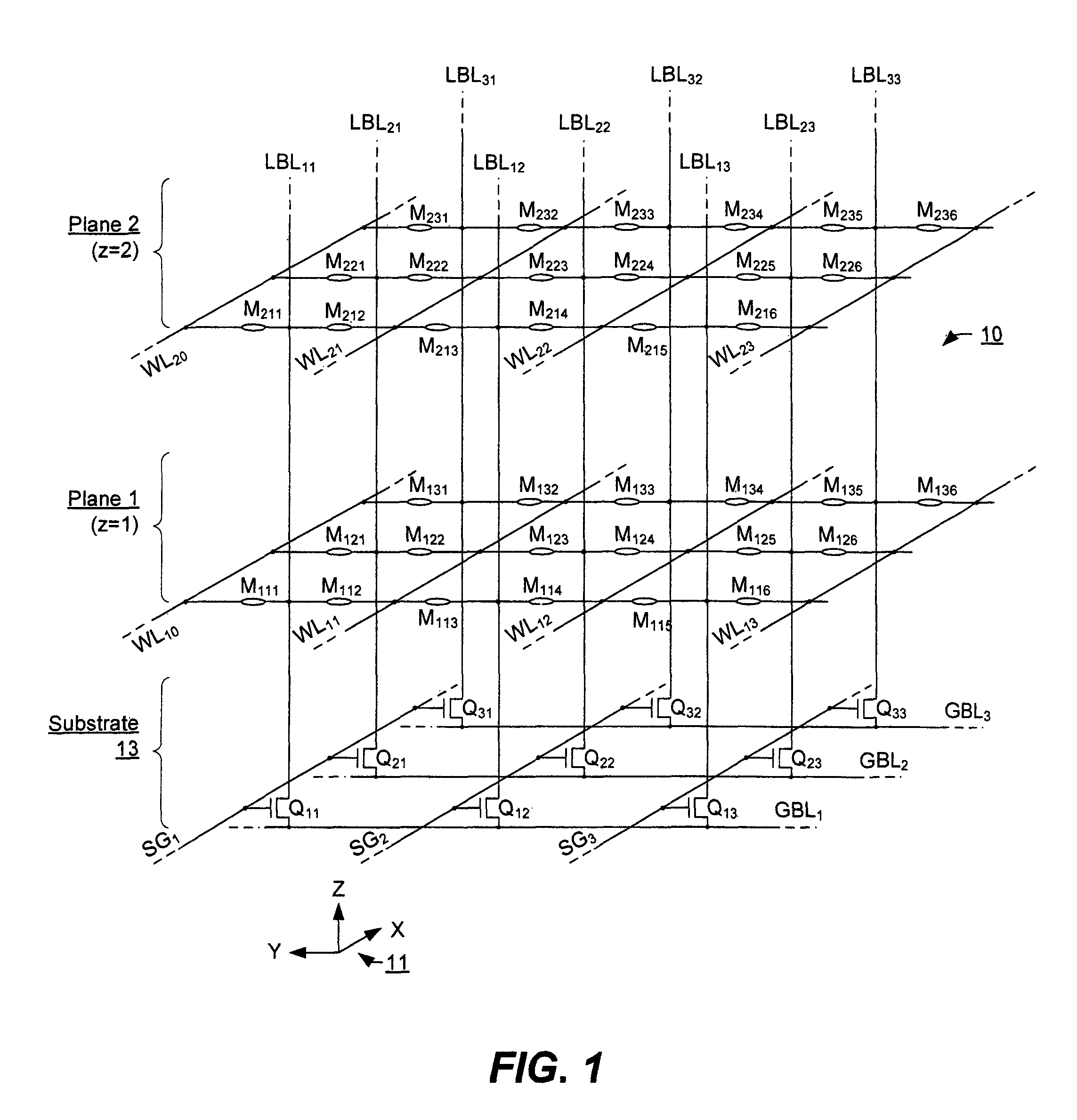 Three-dimensional array of re-programmable non-volatile memory elements having vertical bit lines and a double-global-bit-line architecture