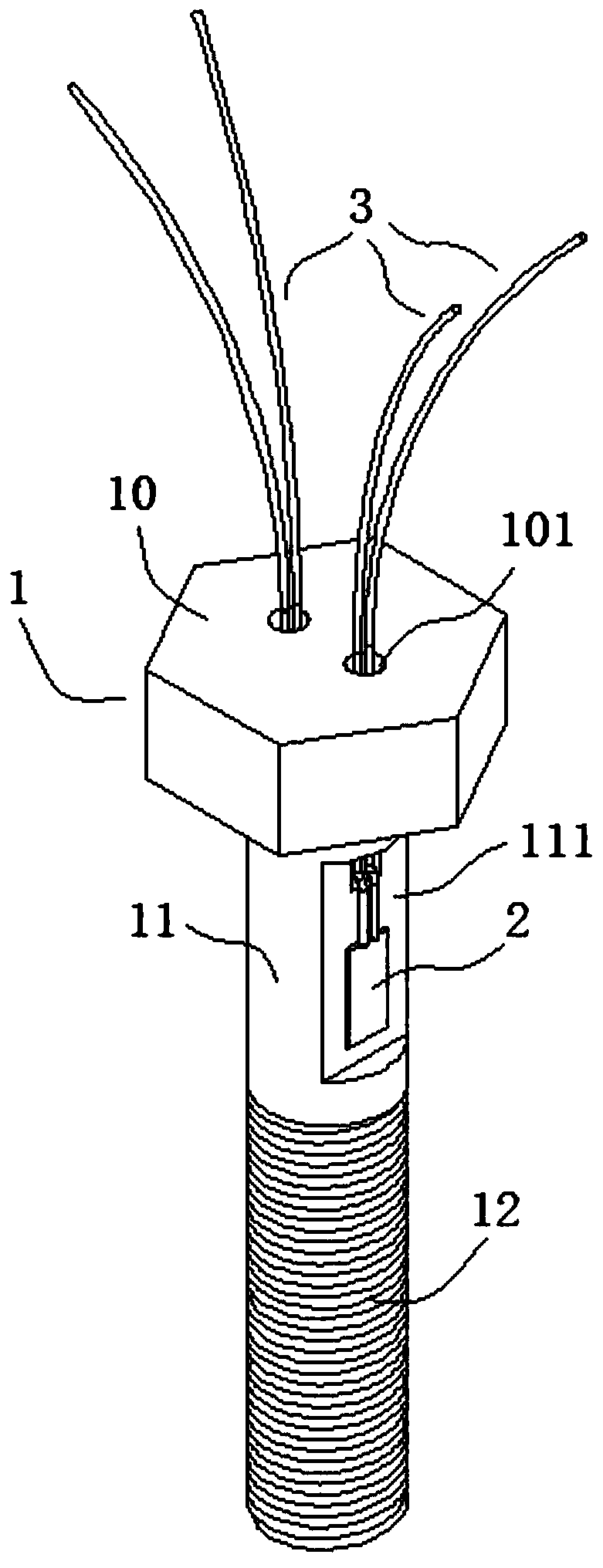 Axial force measuring bolt structure and measuring method