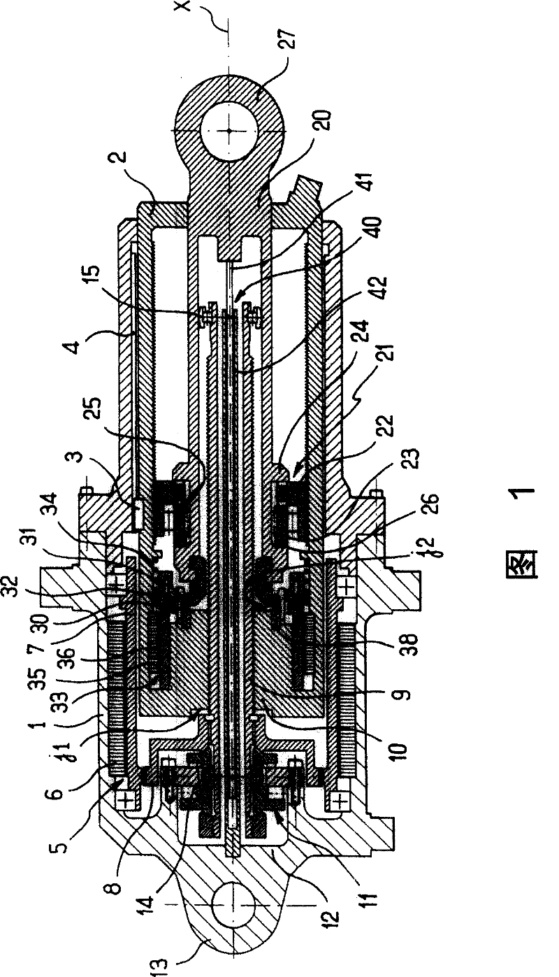 Telescopic actuator with a main rod and an auxiliary rod, and method applying said actuator