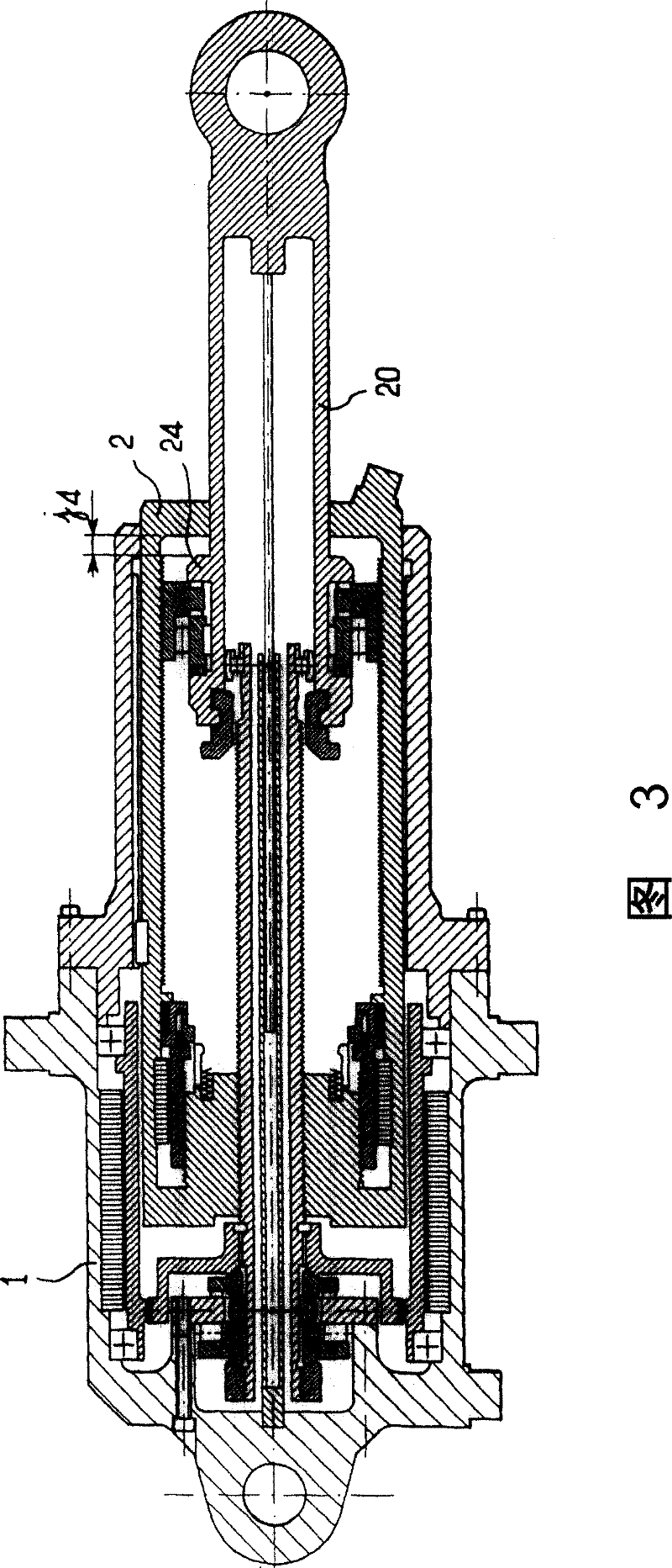 Telescopic actuator with a main rod and an auxiliary rod, and method applying said actuator