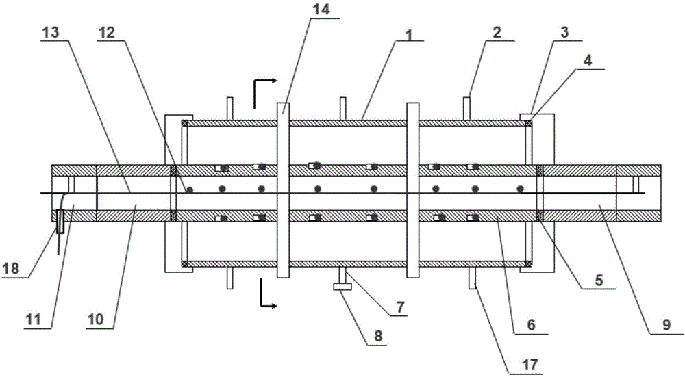 Horizontal casing pipe type condenser wall surface multipoint temperature measuring device