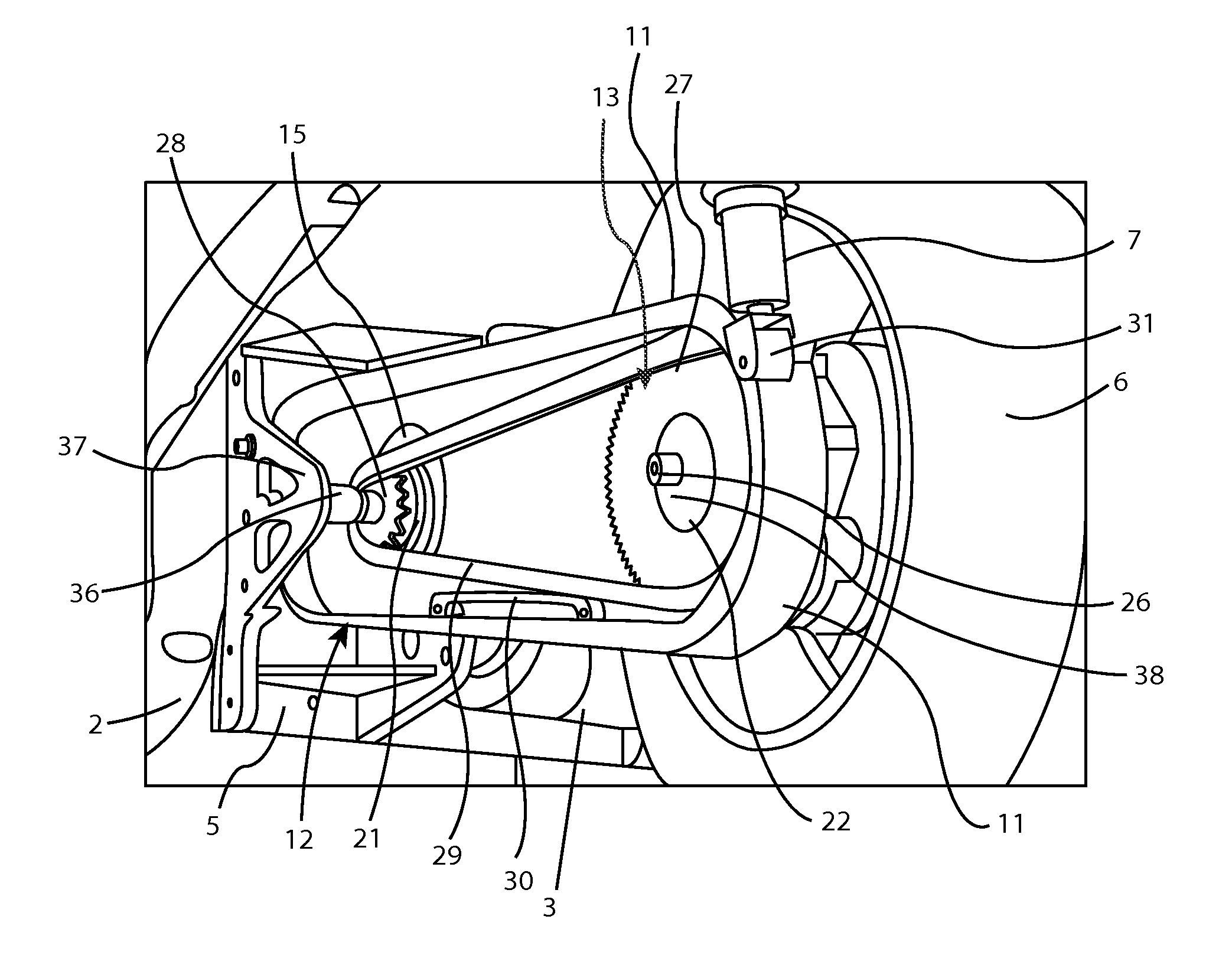 Lightweight integrated rear suspension and drive enclosure for a ridden motorized vehicle