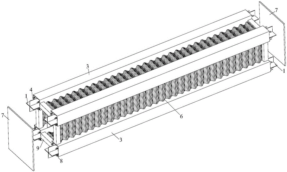 Four-limb pre-stressed anti-buckling member connected through wavy webs