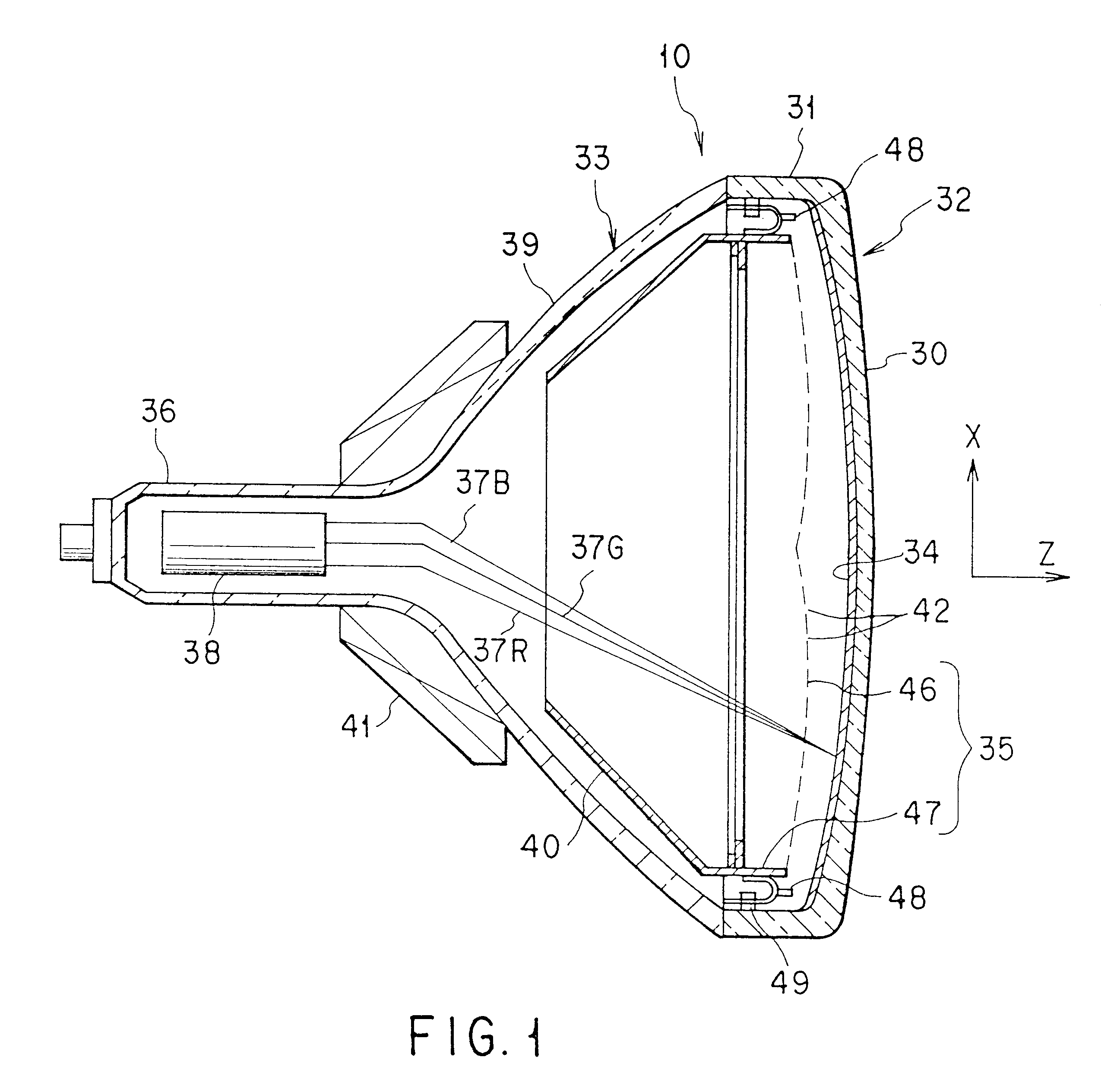 Color cathode ray tube with curved shadow mask having central recessed portions