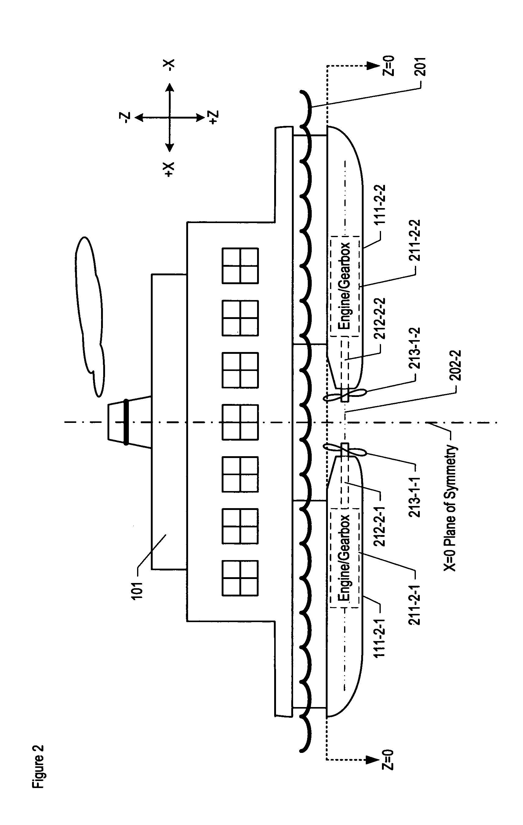 Multi-hull watercraft with amidships-mounted propellers