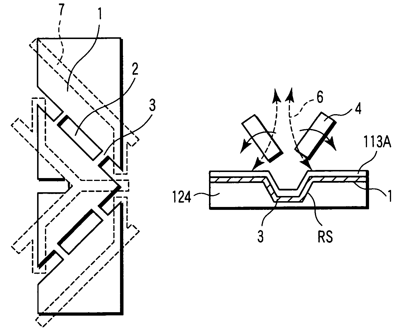 Liquid crystal display device with a bridge wiring member with an electric field weaker than that created in minute domains above the pixel electrode