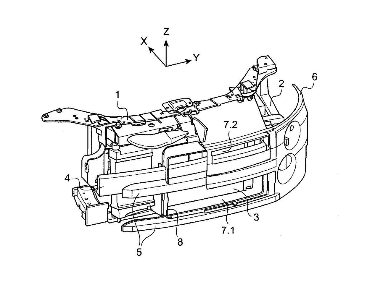 Cooling device having air guide for a radiator of an automobile engine