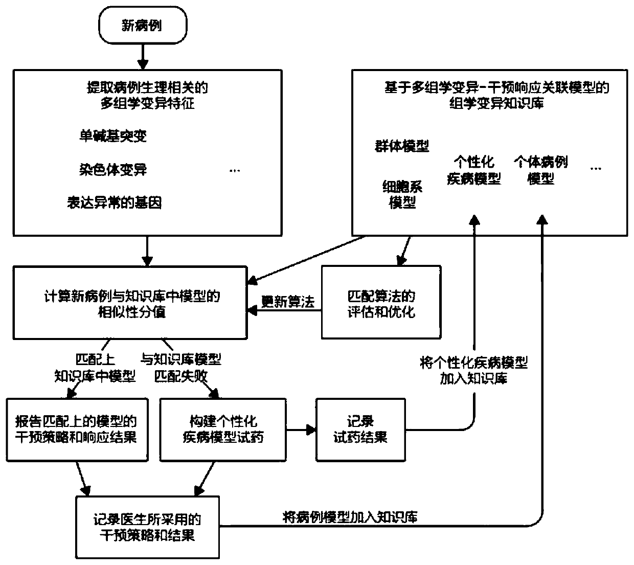 Precision medicine knowledge search system and implementation method based on multi-omics variation characteristics of cases