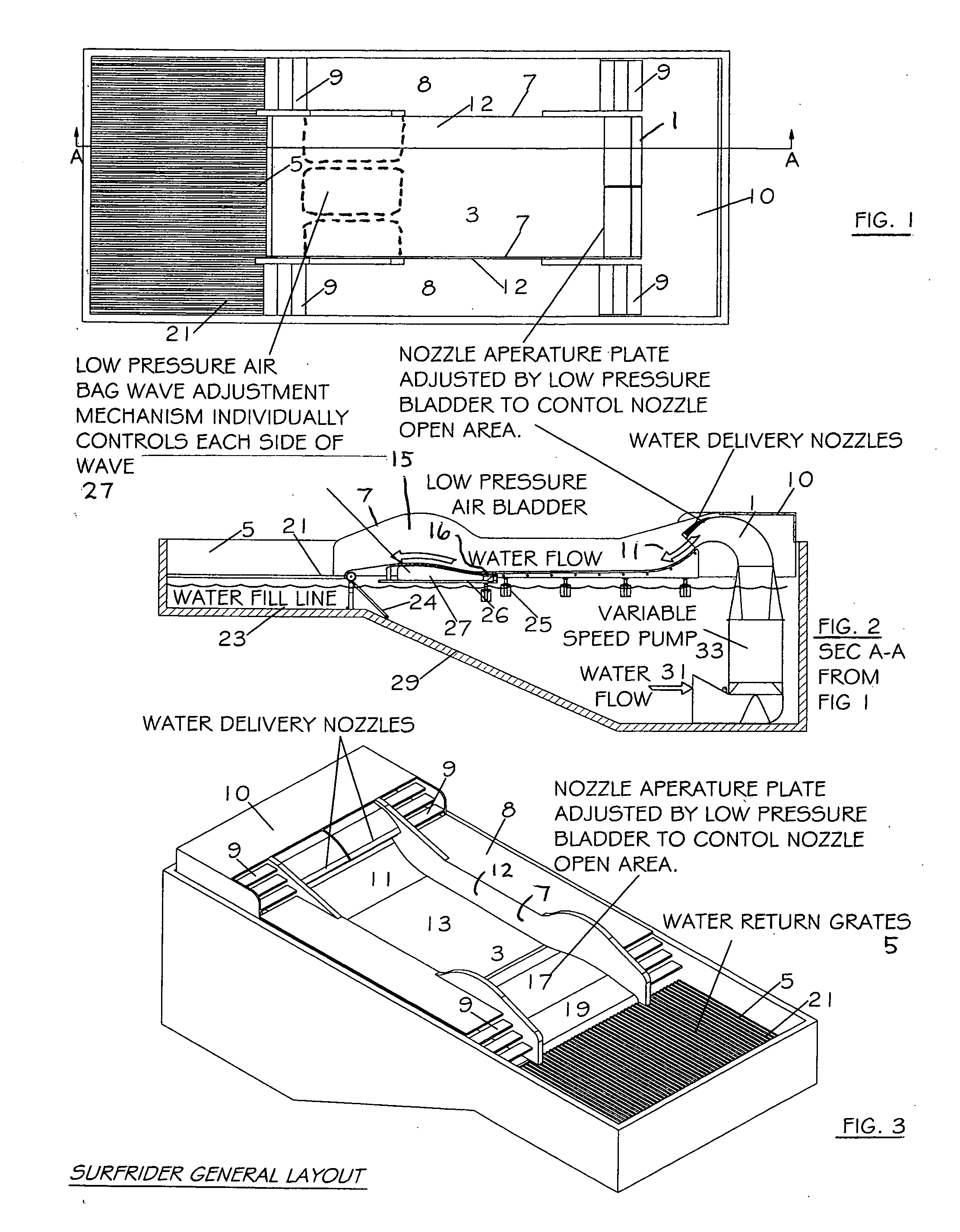 Method and apparatus for varying water flow for stationary sheet flow water rides