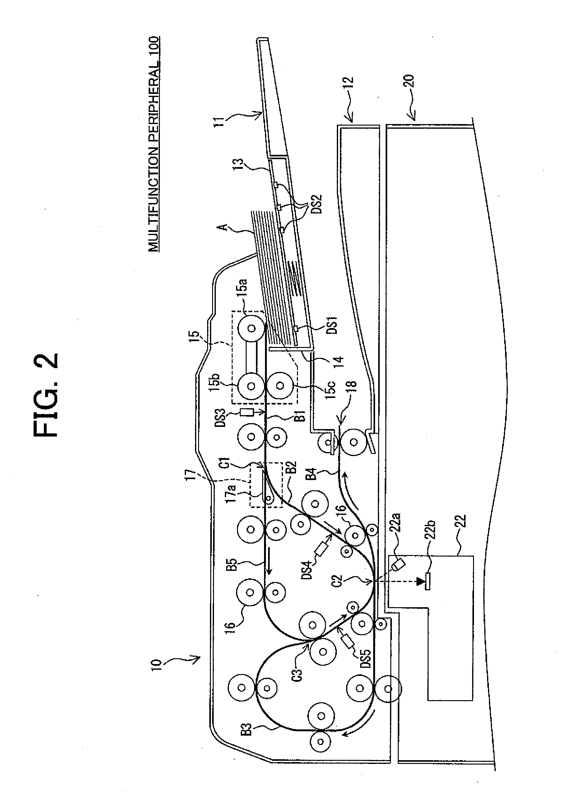 Image scanning device and document transportation method