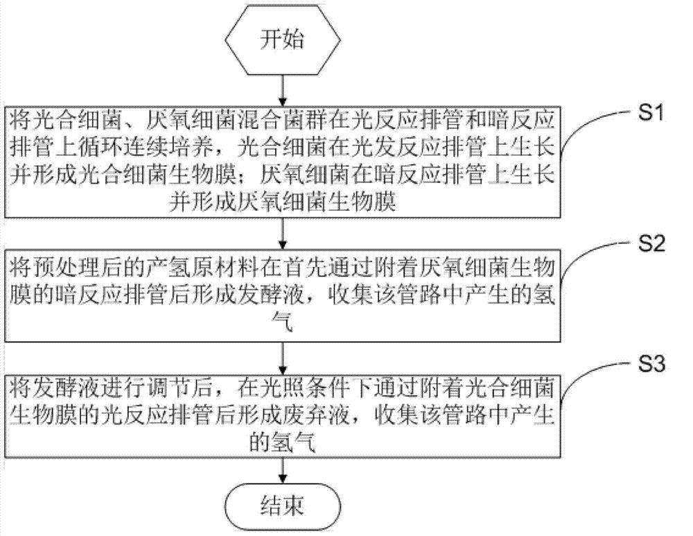 Tubular multi-line circular light and dark alternating biological hydrogen production method and device