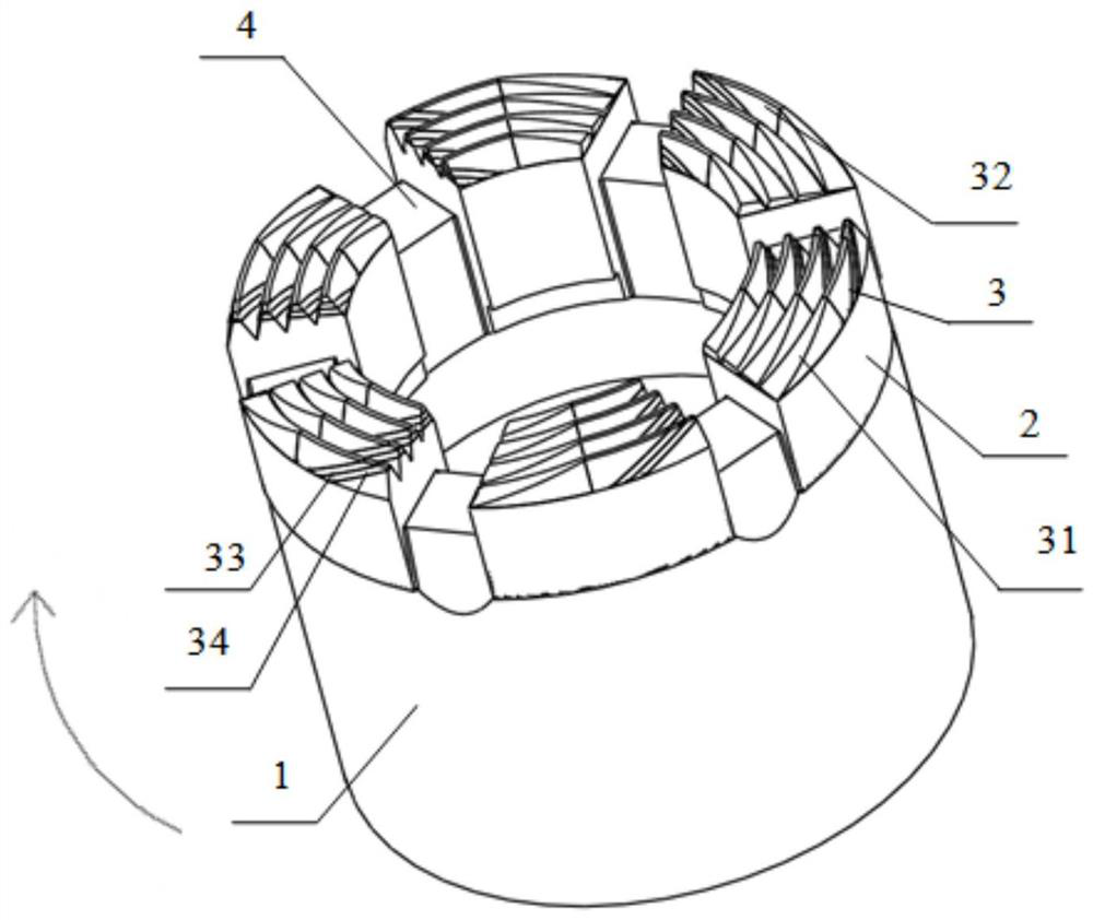 A diamond drill bit for drilling into fractured hard rock formations