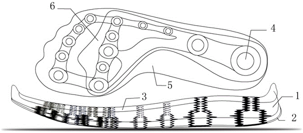 Dispersed step-by-step shock-absorbing sole