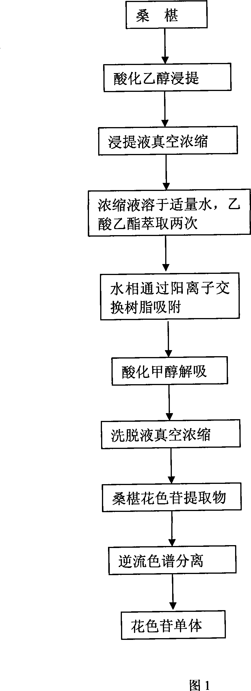 Method for separating preparing anthocyan monomer from mulberry