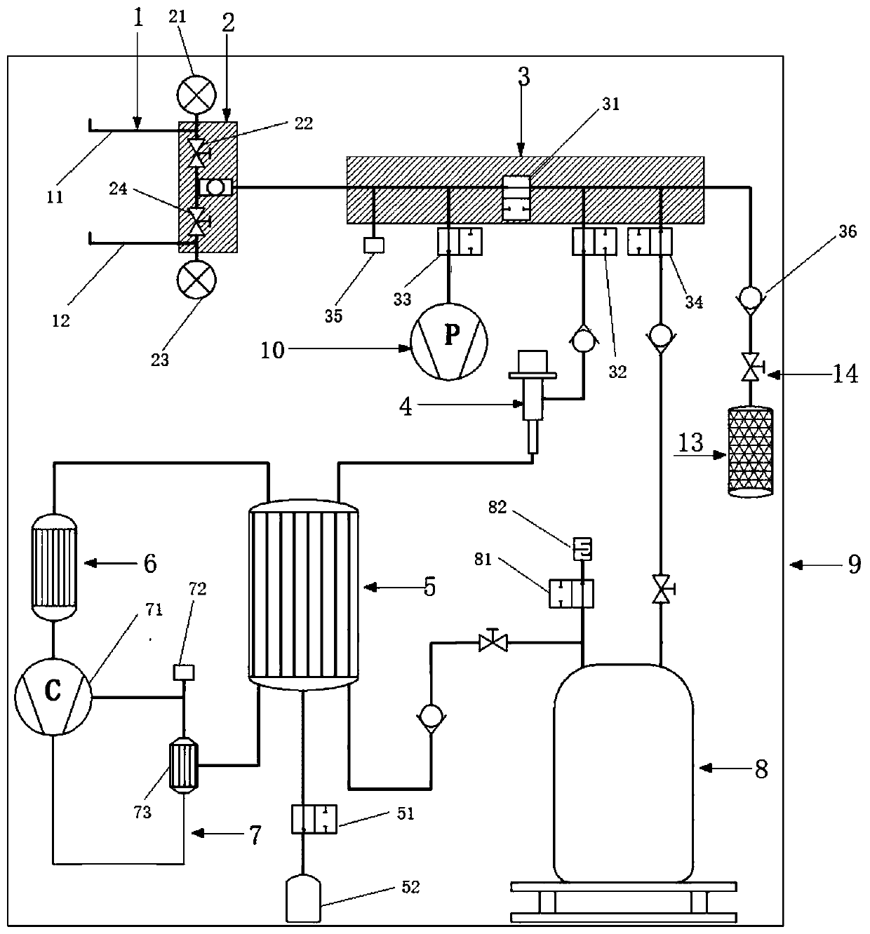 Recycling and filling machine for automobile air conditioner refrigerant and application thereof