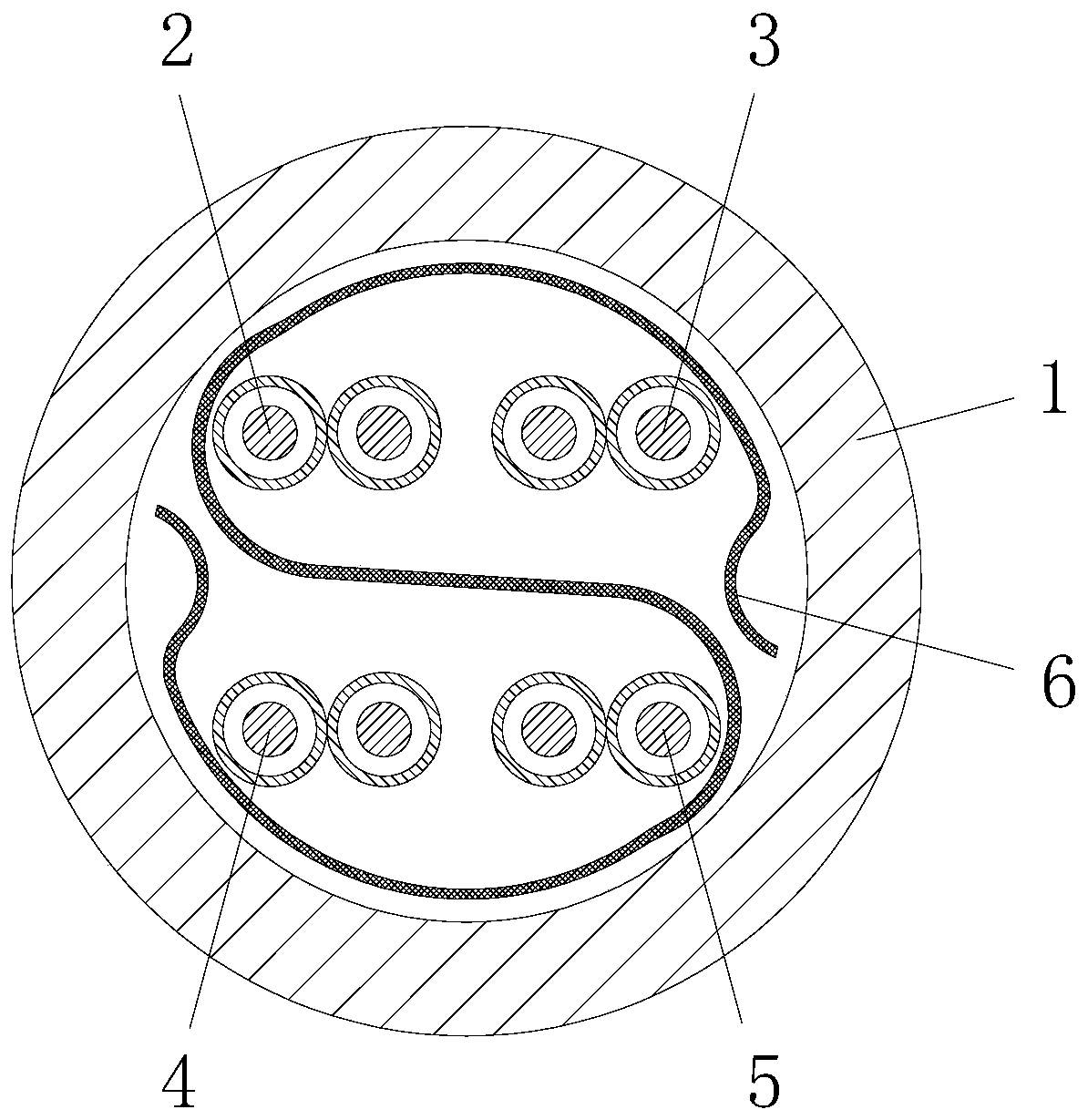 S-shaped longitudinal wrapping die and longitudinal wrapping method for shielding cable