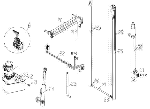 Three-mast oil line without tilting function of forward-moving stacking truck