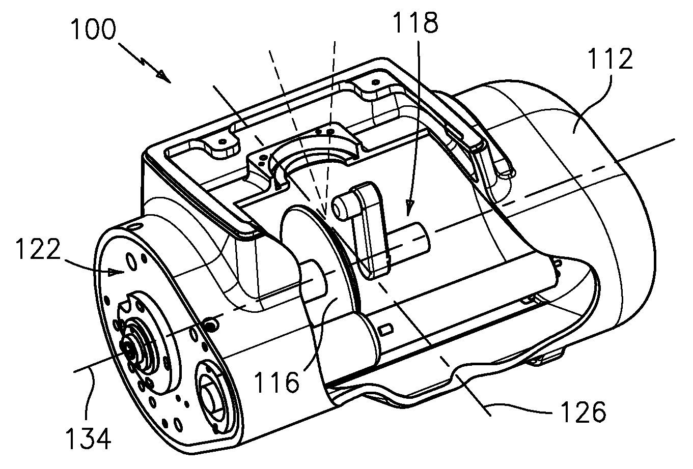 Grounded rotating anode x-ray tube housing