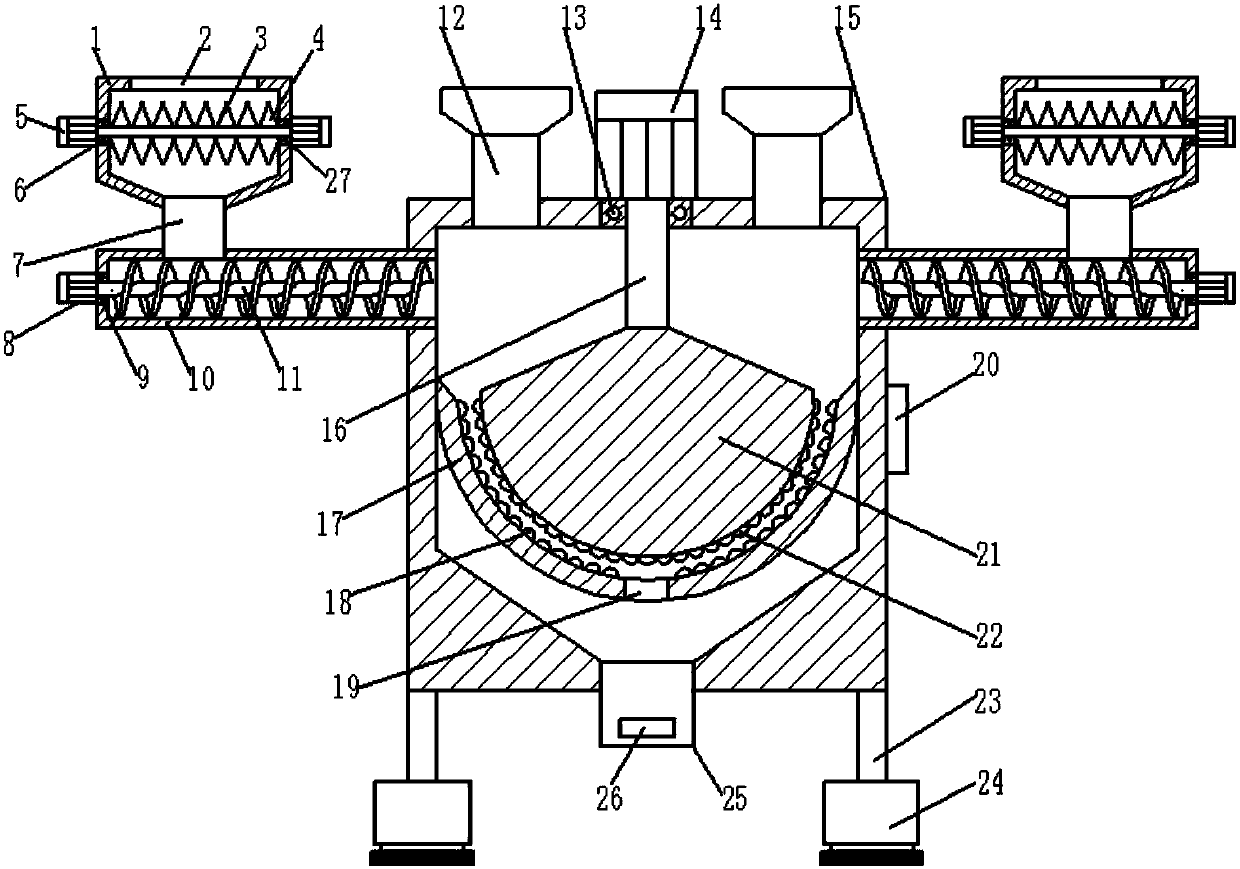 Straw crushing, feeding and grinding device for animal husbandry