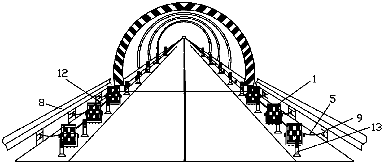 Flexible guardrail structure of highway tunnel approaching section