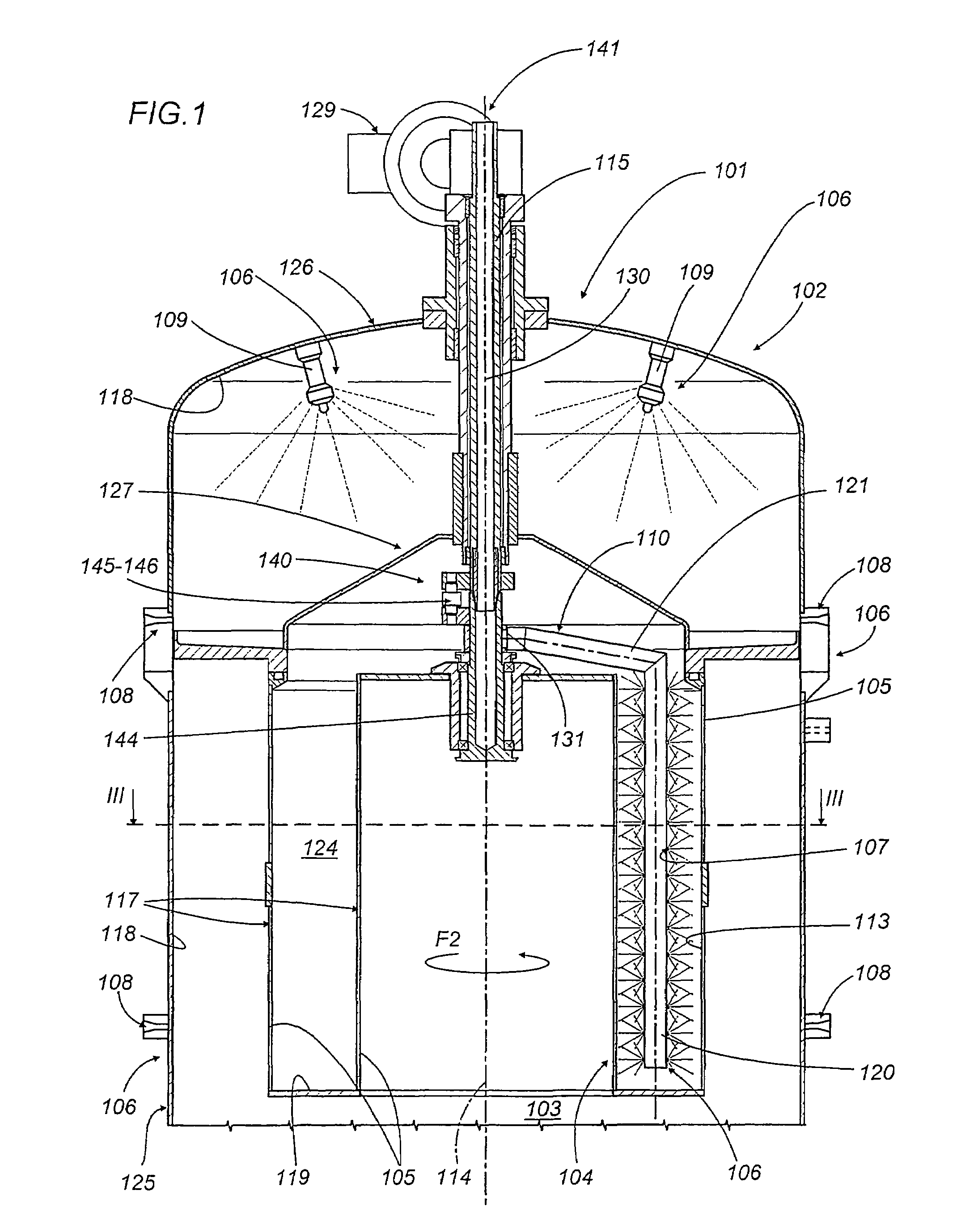 Granulator device for the treatment of powdered products