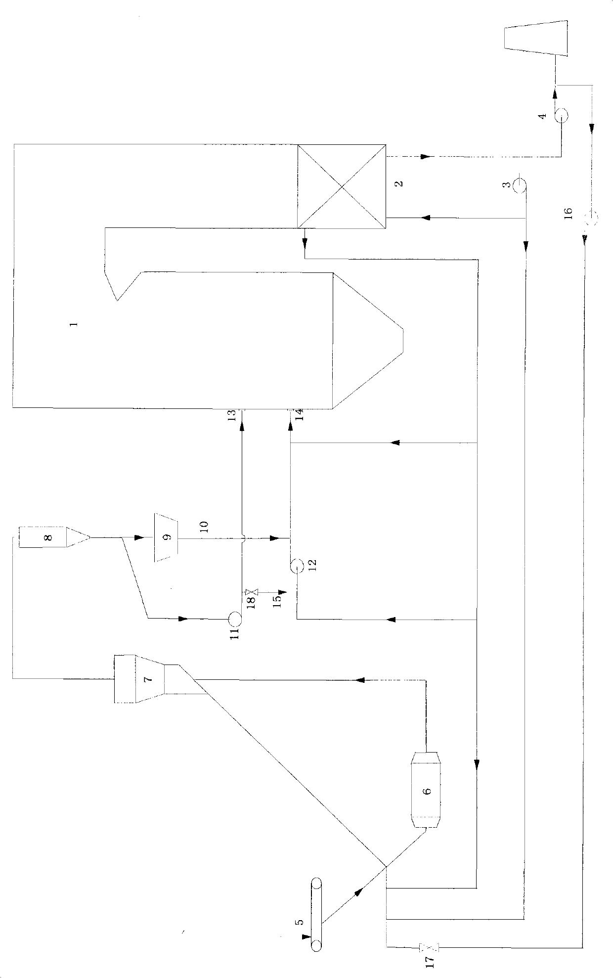 Low-temperature furnace smoke sucking exhaust gas and hot air drying composite powder feeding bituminous coal and meagre coal universal type powder preparing system