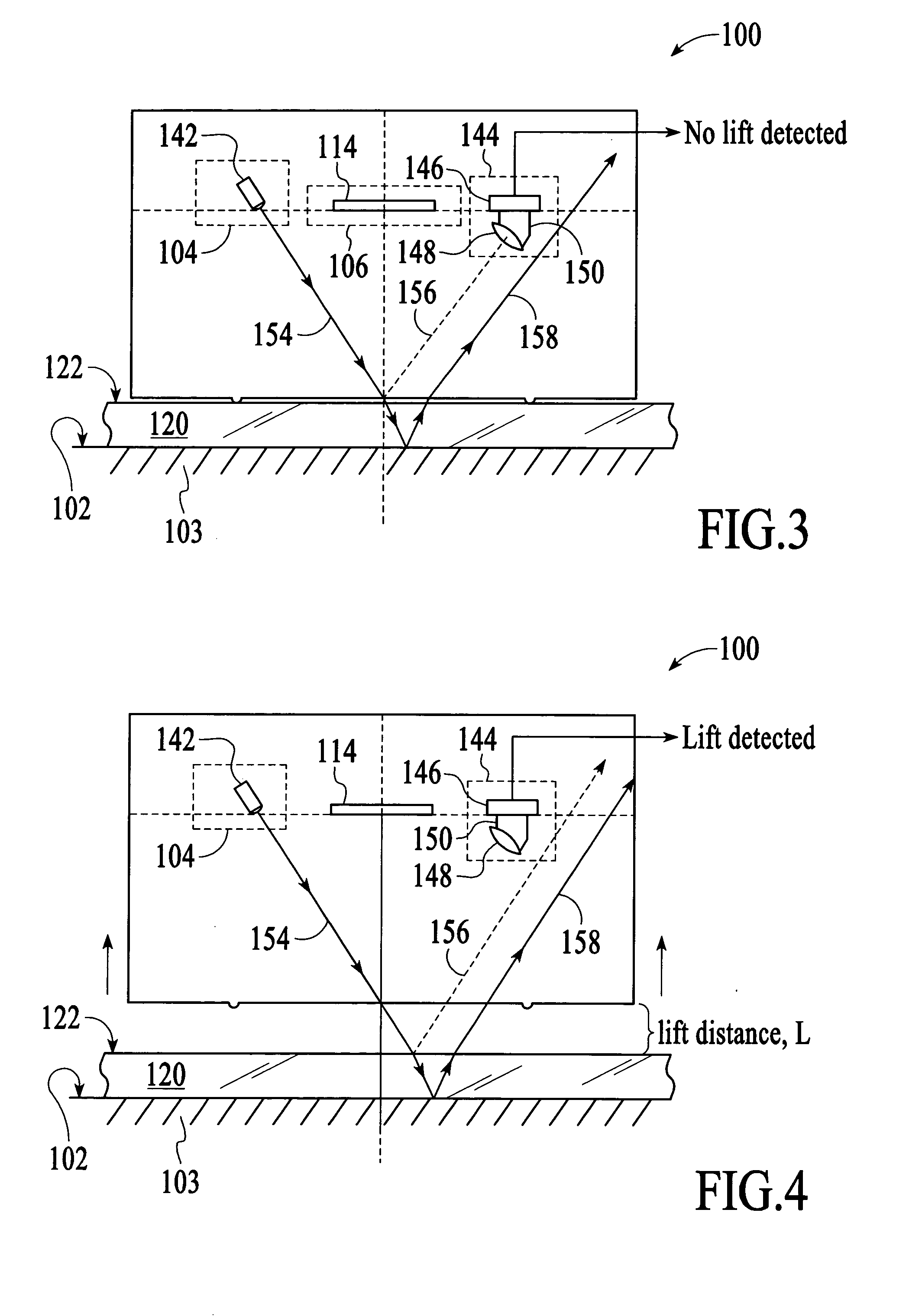 Lift detection adapted for navigation on a transparent structure