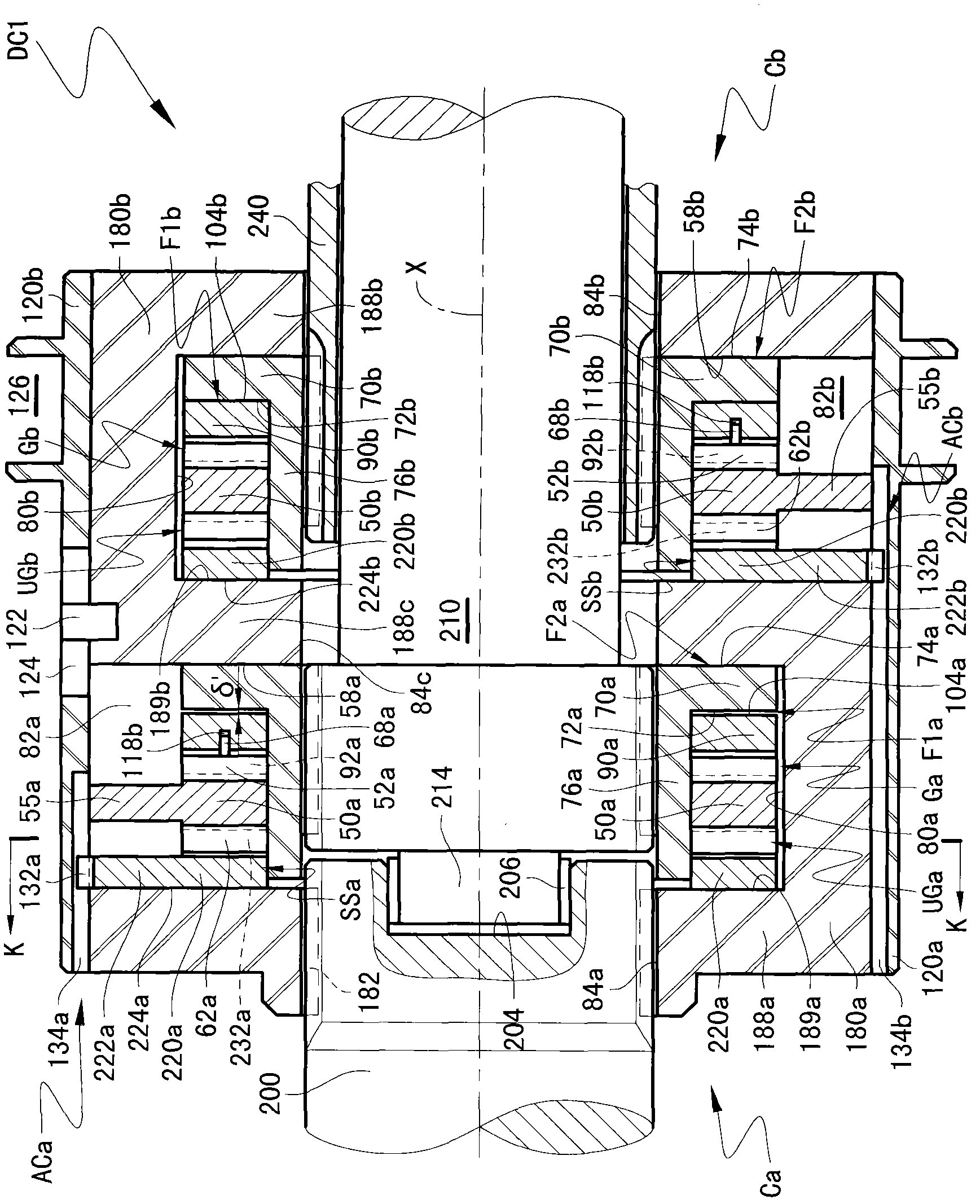 Spatial wedge type double-clutch