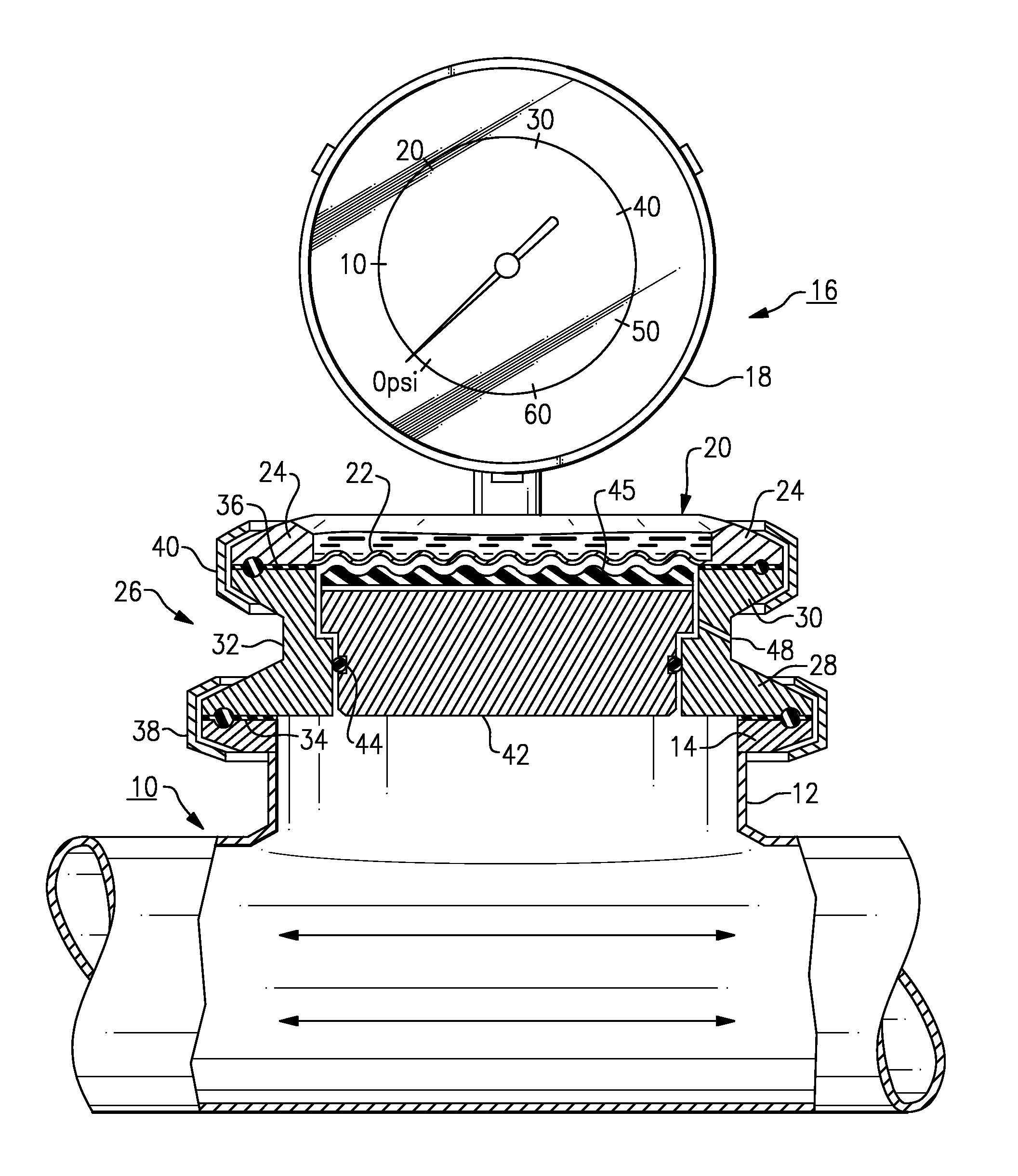 Sanitary diaphragm pressure gauge adapter