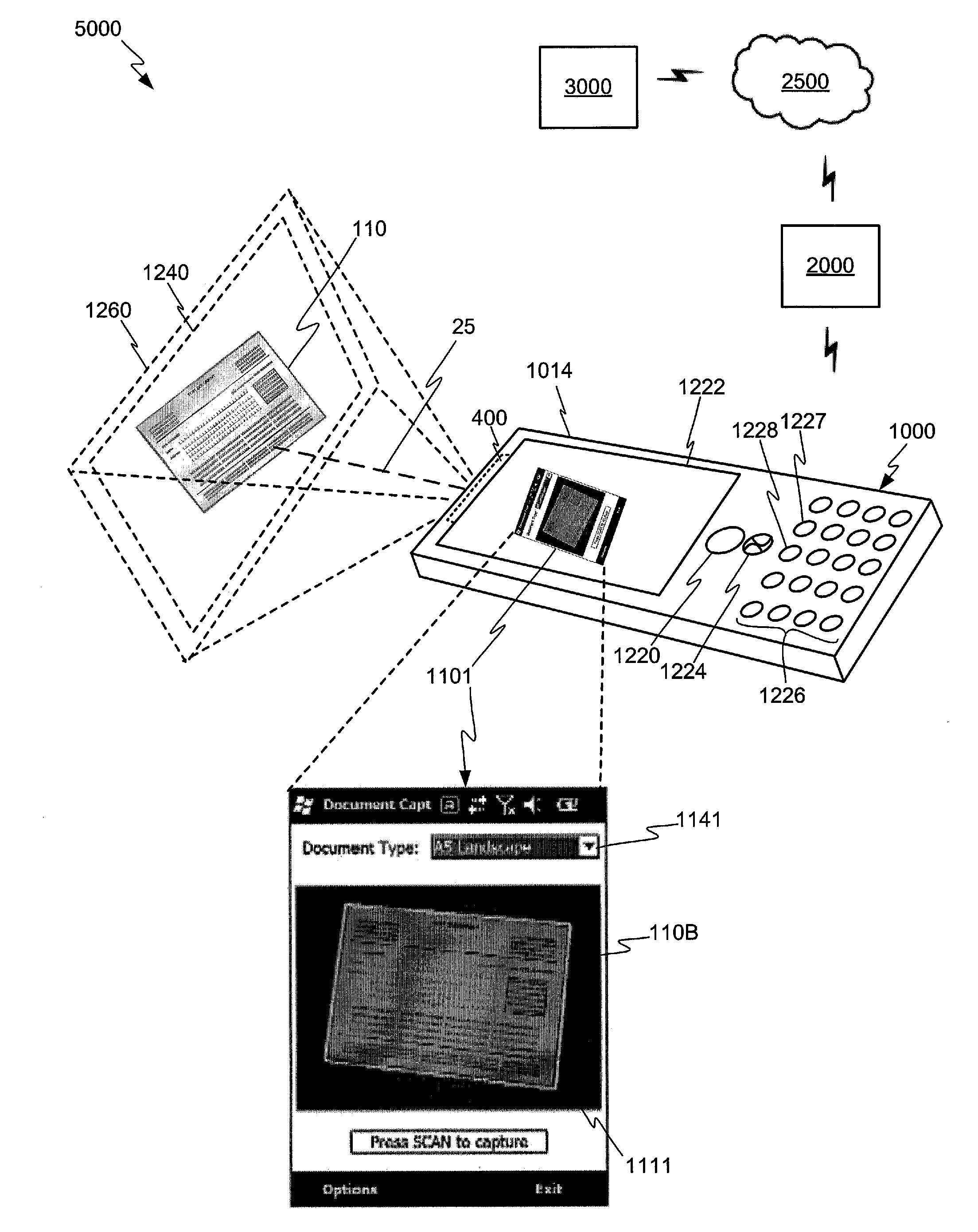 Interactive user interface for capturing a document in an image signal