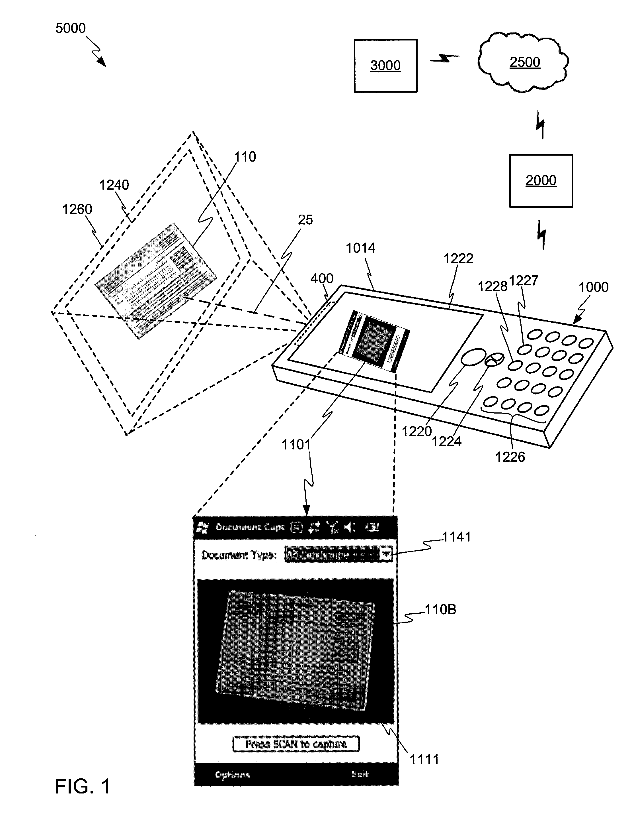 Interactive user interface for capturing a document in an image signal