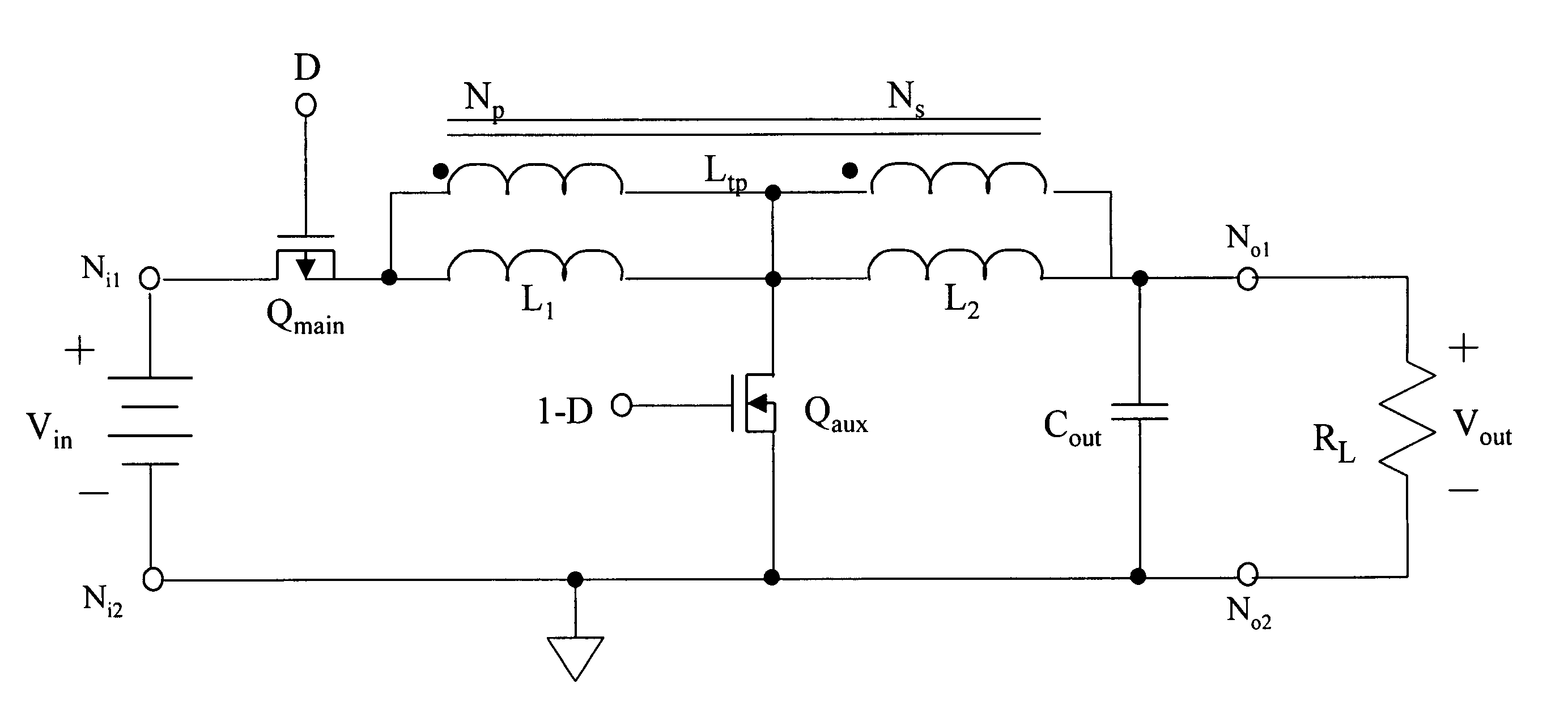 Power converter employing a tapped inductor and integrated magnetics and method of operating the same