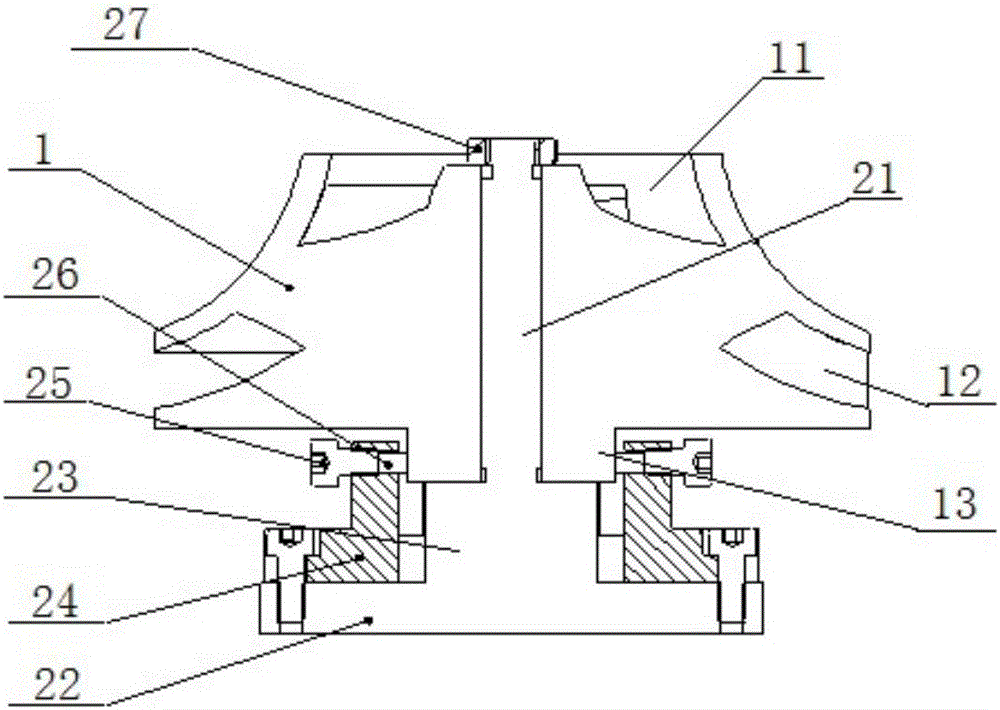 Closed impeller electric spark machining device and machining method