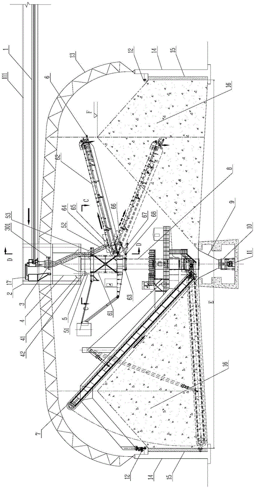 Environment-friendly pitching stacking circular material yard