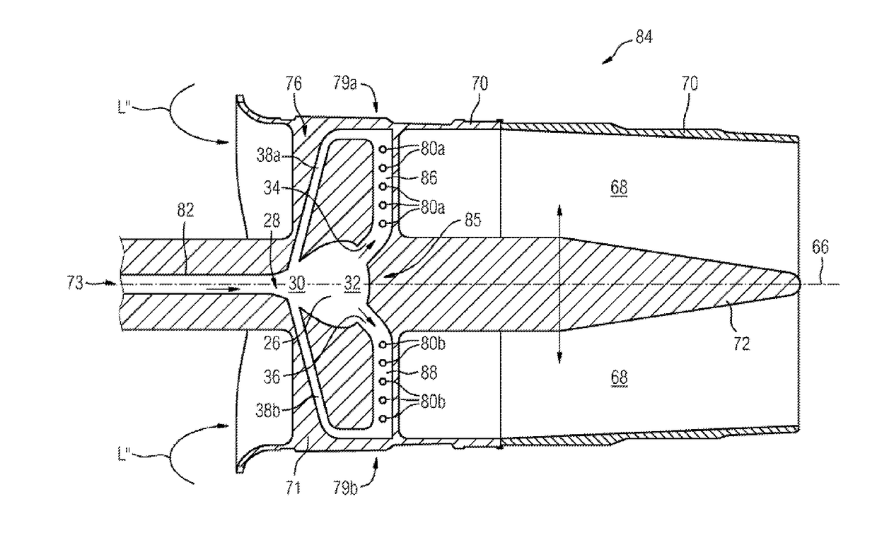 Burner comprising a fluidic oscillator, for a gas turbine, and a gas turbine comprising at least one such burner