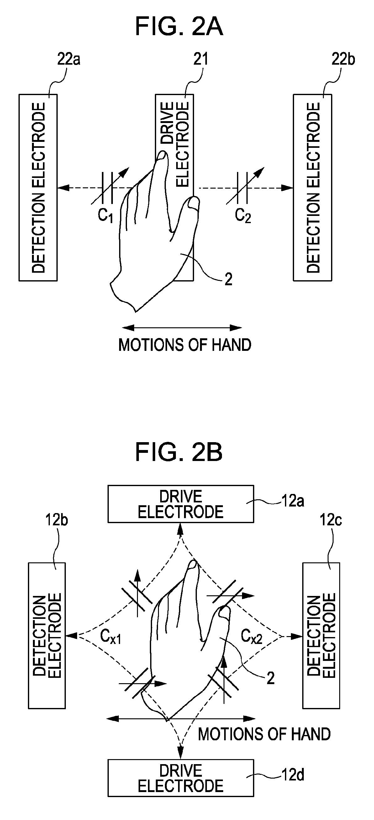 Capacitive motion detection device and input device using the same