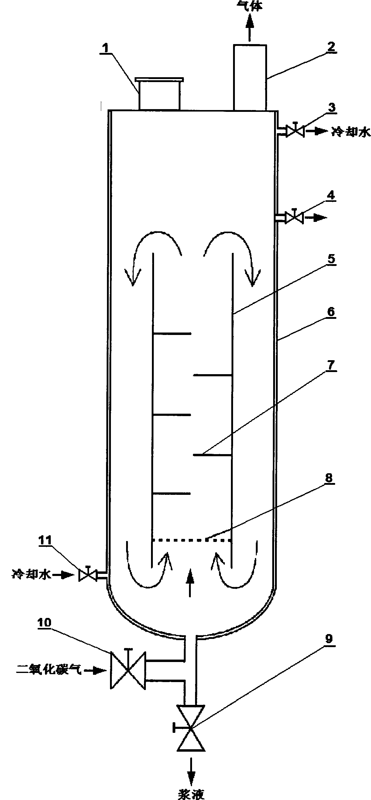 Gas stripping precipitated calcium carbonate carbonation reactor