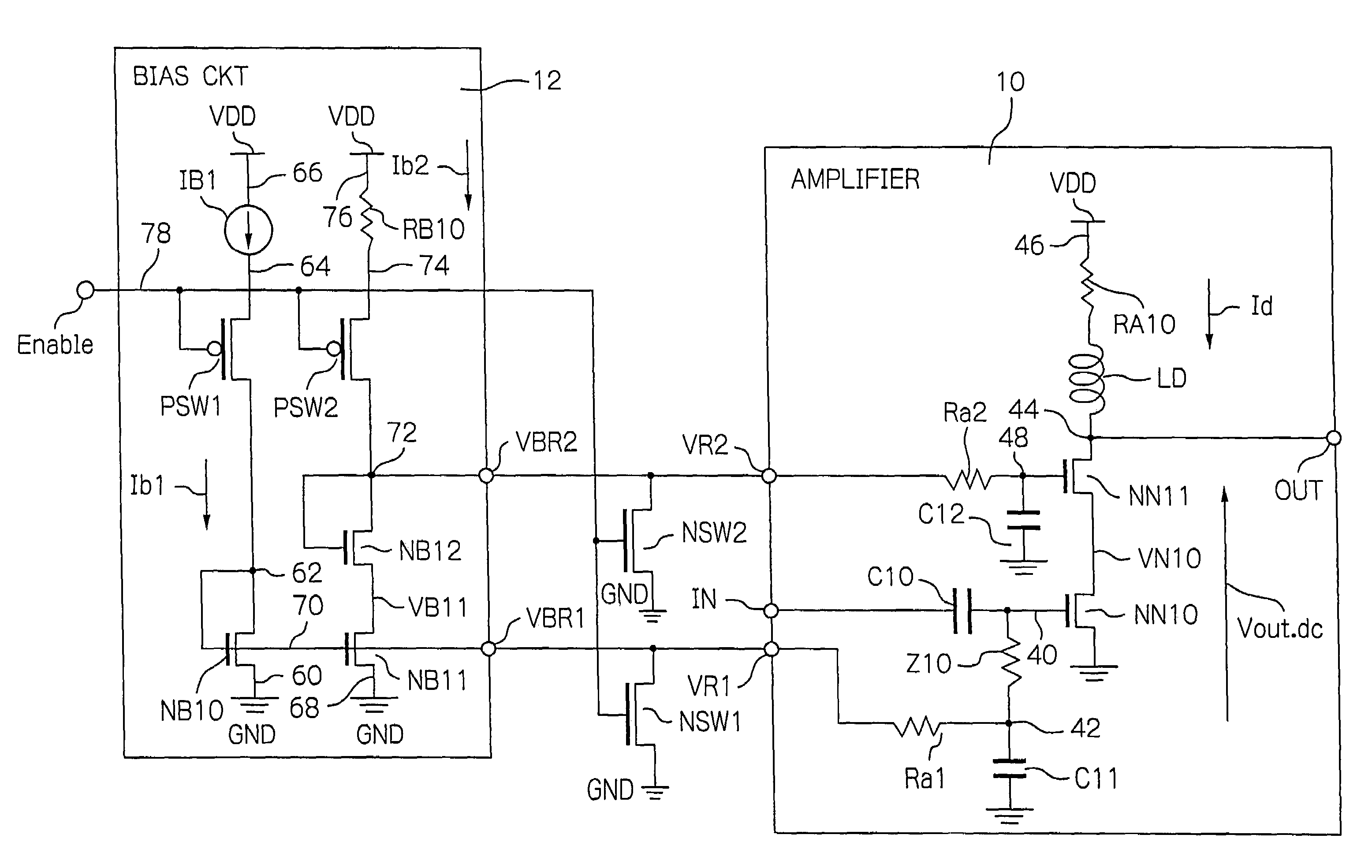 Bias circuit for a wideband amplifier driven with low voltage