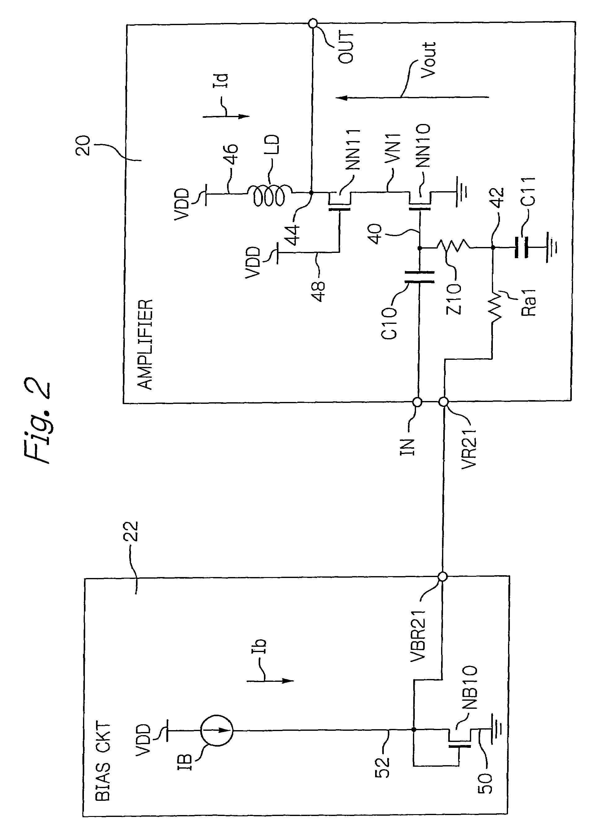 Bias circuit for a wideband amplifier driven with low voltage