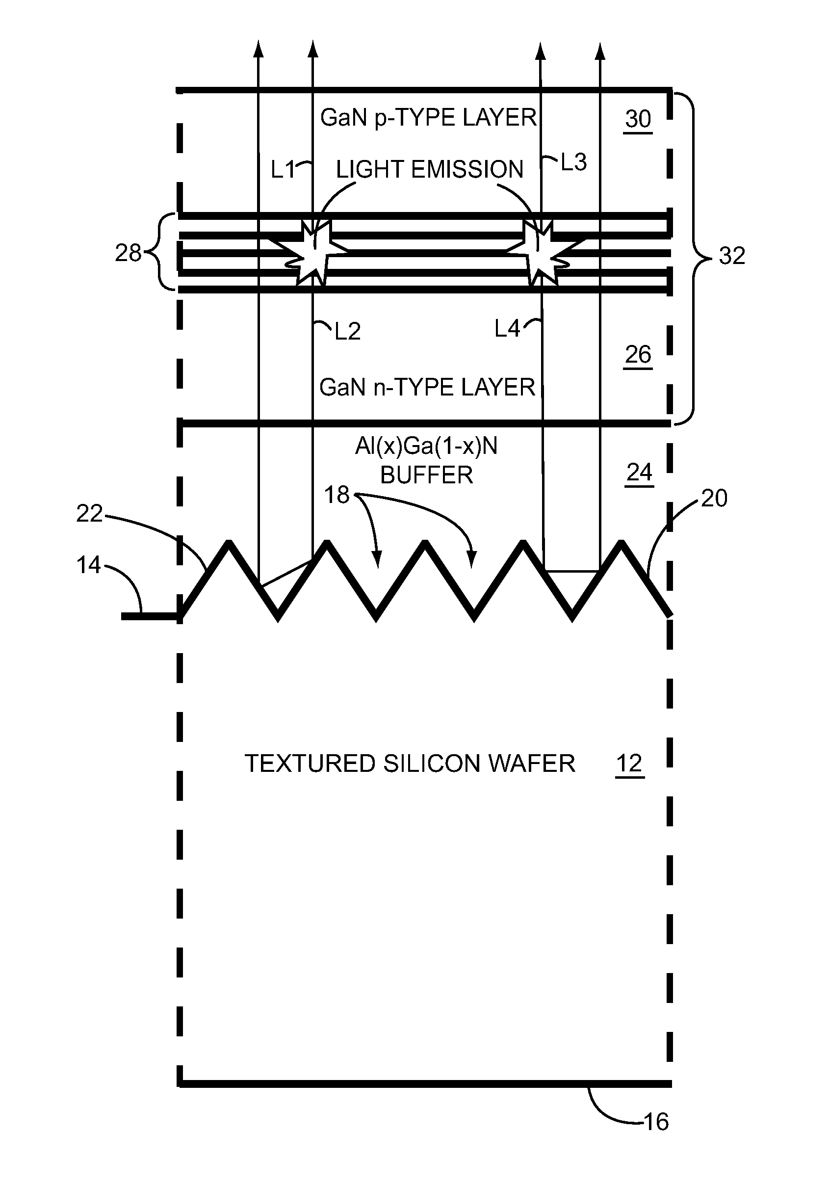 Reflecting light emitting structure and method of manufacture thereof