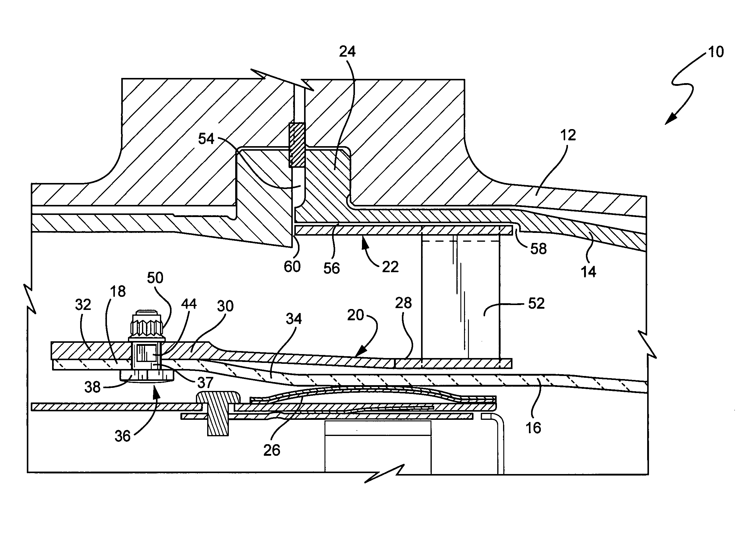 Bolting configuration for joining ceramic combustor liner to metal mounting attachments