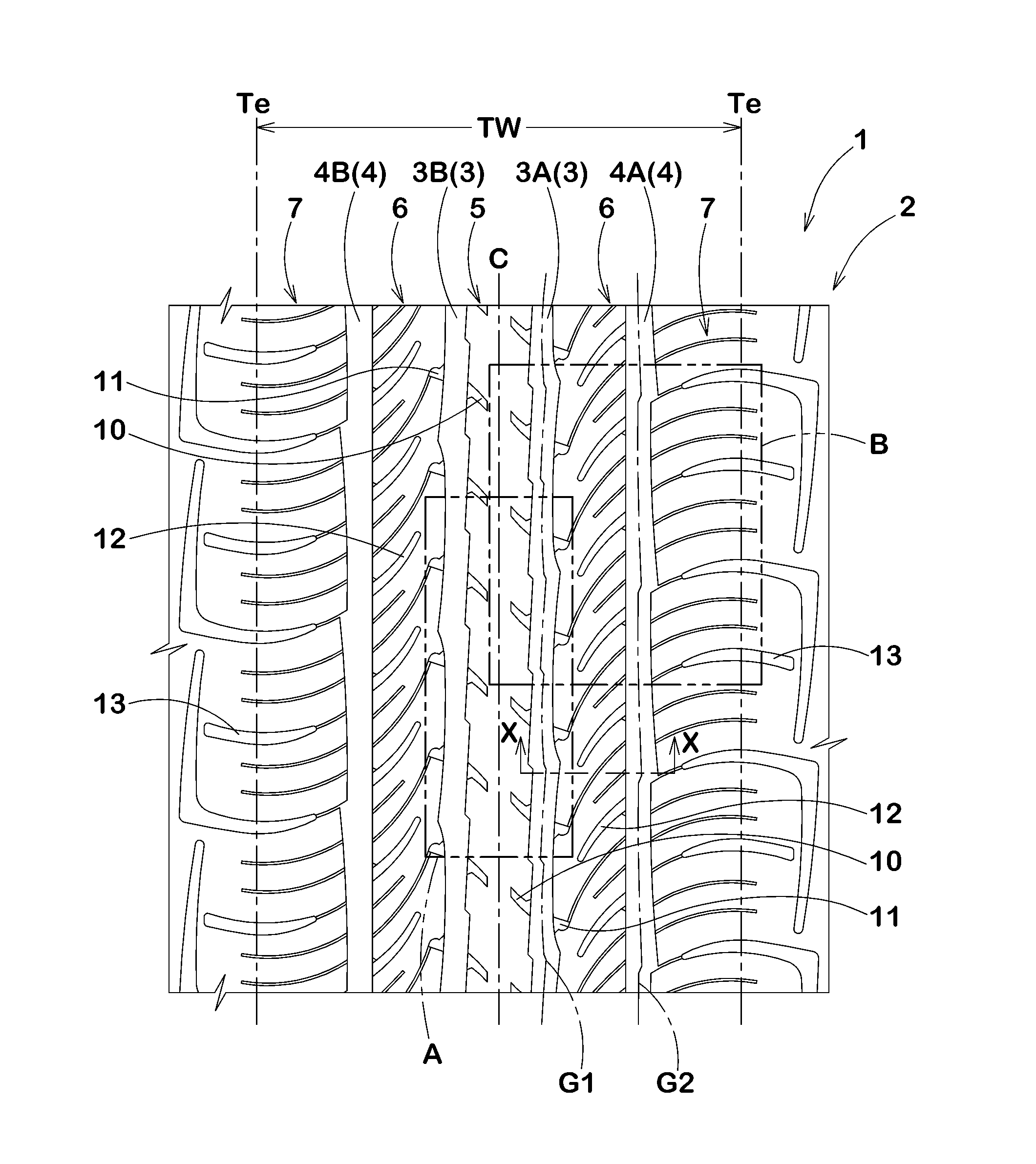 Pneumatic tire with tread having crown circumferential grooves and middle circumferential grooves