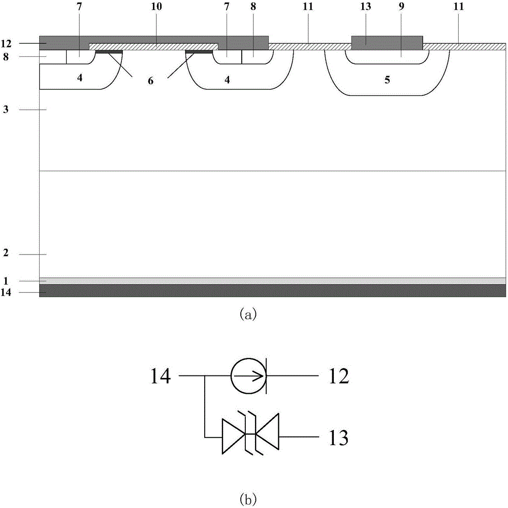 Vertical type constant-current device with protective functions on three terminals and manufacturing method therefor