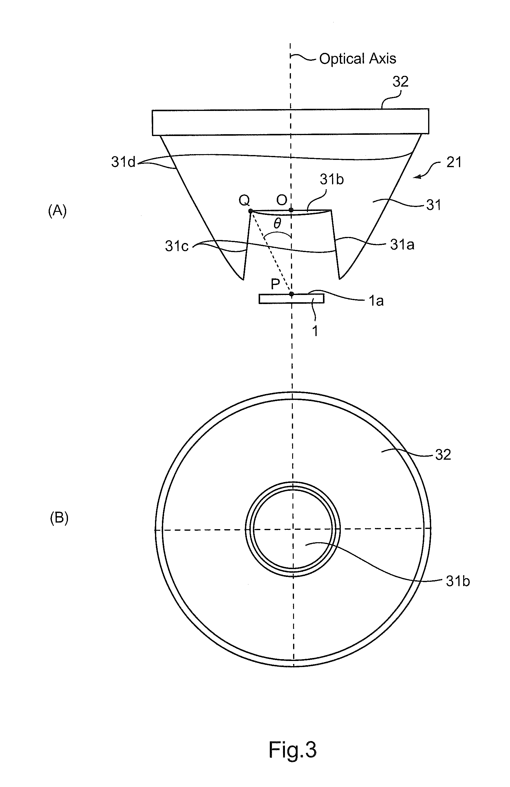 White LED lighting device, and optical lens