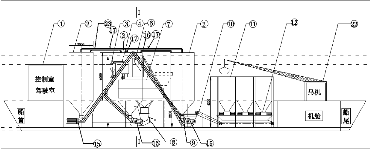 Waterborne mobile concrete stirring boat in inland waterway