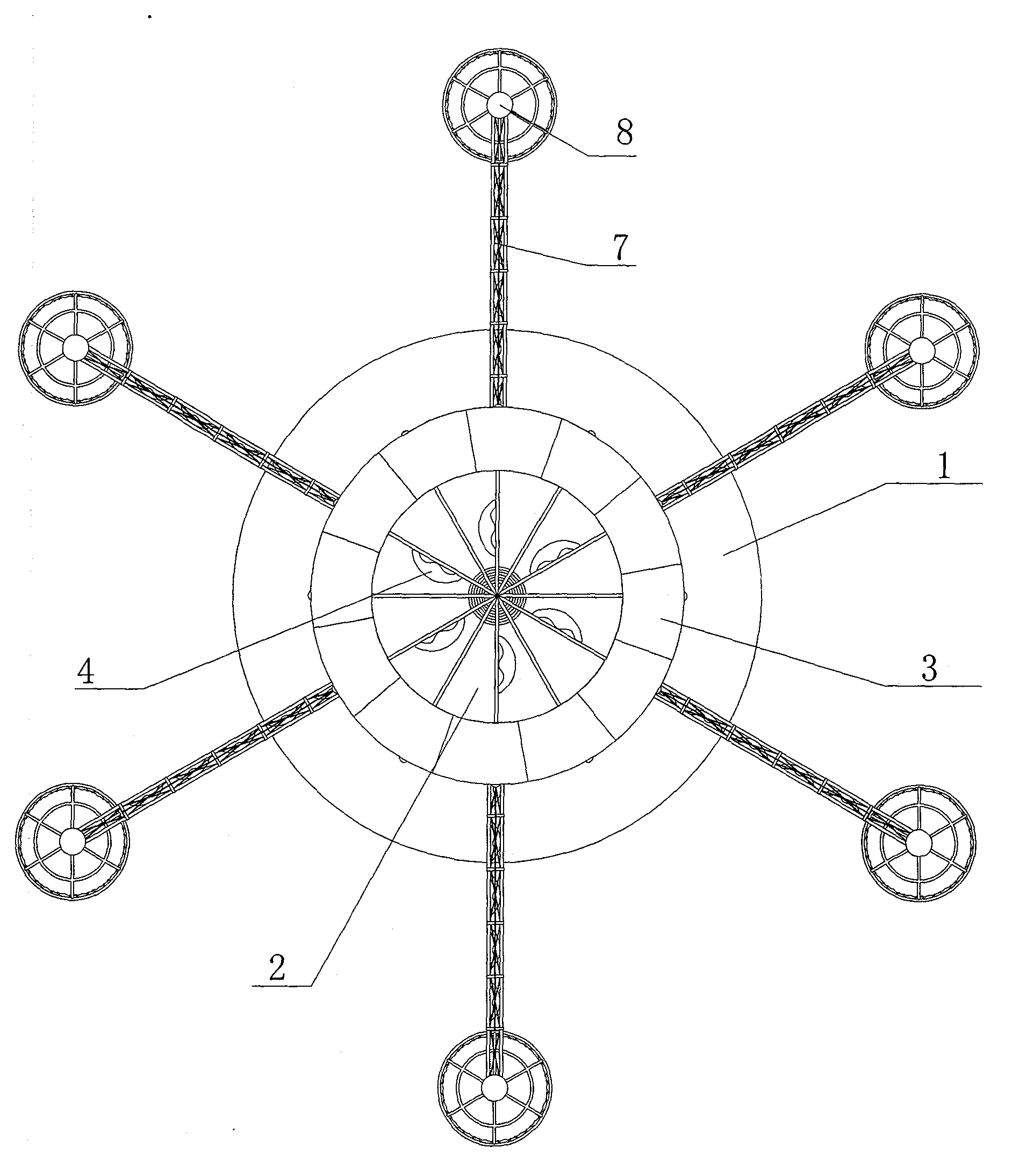 High-power vertical-shaft multiple wind wheel group combined type wind power generating tower wheel