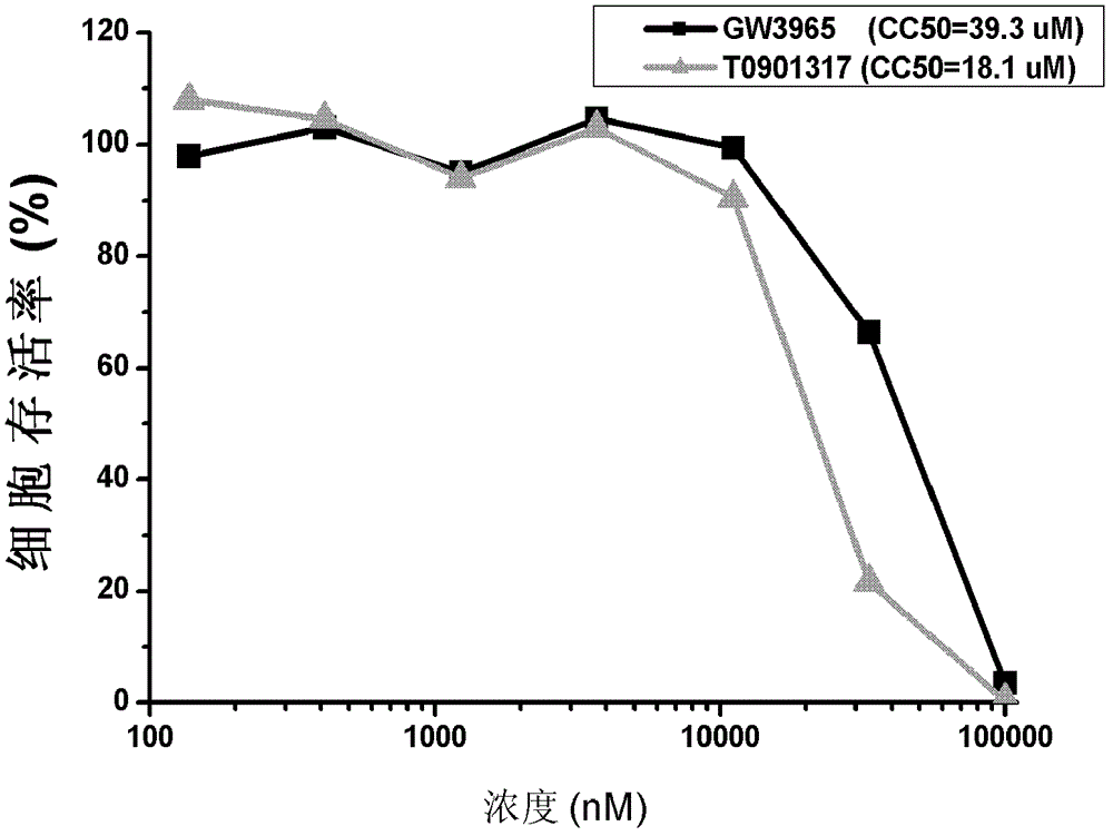 Application of cellular target liver X receptor in preparation of drugs treating hepatitis C virus