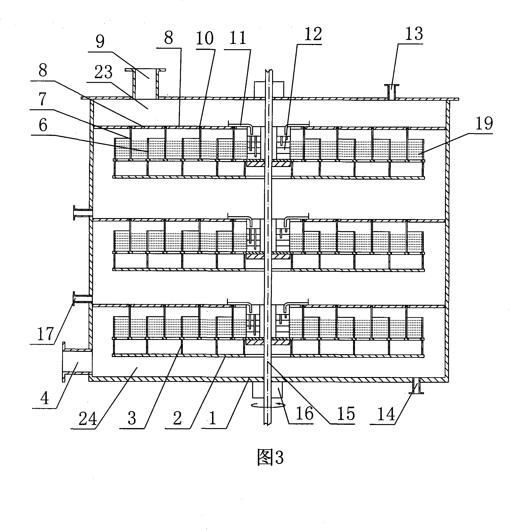 Flow turning-back gas liquid cross-flow super-gravitational field revolving bed equipment